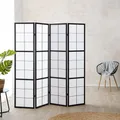 Produktbild: Homestyle4u 282, Paravent Raumteiler Innen 4 teilig Holz Schwarz Trennwand Reispapier Weiß Höhe 175 cm