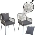Produktbild: 2er-Set Gartenstuhl HWC-O12, Outdoor Sitz-/Rückenpolster Aluminium Seilgeflecht Rope grau, Bezug dunkelgrau