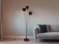 Produktbild: Stehleuchte TOMMMY 3 flammig Metall, Stoffschirm Schwarz Gold, Höhe 150cm