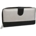 Produktbild: styleBREAKER Damen Geldbörse im 2-Tone Metallic Look mit Reißverschluss und Druckknopf – Portemonnaie mit viel Stauraum 02040082 - Schwarz/Silber