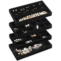 Produktbild: Frebeauty Schmuck Organizer Tablett, stapelbare Samt Schmuck Tabletts, Schublade Einsätze Ohrring Organizer für Frauen Mädchen Schmuck Lagerung Vitrine für Ringe Stud Halsketten, Set 4(Schwarz)