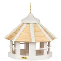 Produktbild: dobar® Vogelhaus Schneeflocke 8-Eck hängend mit Futtersilo - Vogelfutterhaus aus Holz 40 x 40 x 33 cm - Weiß