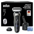 Produktbild: Braun Series 7 Elektrorasierer Herren, Rasierapparat mit 60 Min. Akkulaufzeit, 4in1 SmartCare Reinigungsstation, +1 Aufsatz, Kabelloser Nass- und Trockenrasierer, Wasserdicht, 72-C7200cc, Gold