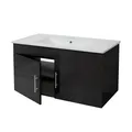 Produktbild: Waschbecken + Unterschrank MCW-D16, Waschbecken Waschtisch, MVG-zertifiziert, hochglanz 90cm ~ schwarz