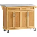 Produktbild: FKW69-N Kücheninsel Luxus-Küchenwagen mit erweiterbarer Edelstahlarbeitsplatte Küchenschrank Servierwagen Rollwagen Bambus bht ca.: 115x92x46-71cm