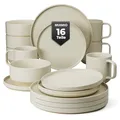 Produktbild: MIAMIO – Geschirrset 4 Personen / 16-teiliges Steingut Tafelservice beige– Spülmaschinen- und Mikrowellengeeignet - Sierra Kollektion (Hell, Geschirrset (16x))