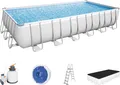 Produktbild: Power Steel™ Frame Pool Komplett-Set, eckig, mit Sandfilteranlage, Sicherheitsleiter & Abdeckplane 732 x 366 x 132 cm