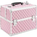 Produktbild: AREBOS Kosmetikkoffer 15 L Pink | 5 Fächer, Aluminium, Diamant-Muster, Schloss & Schlüssel - Rosa