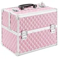 Produktbild: Arebos Kosmetikkoffer | 15L | 5 Fächer | Aluminium | Diamant-Muster | inkl. Schloss & Schlüssel | 2 ausklappbare Etagen | Samteinlage | 32 x 27 x 22 cm | Pink