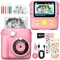 Produktbild: MILFECH Kinderkamera Sofortbildkamera, 1080P 2,4 Zoll Bildschirm DigitalKamera Kinder mit 5 Rollen Druckpapier,32GB Karte, Fotokamera mit 6 Farbigen Stiften,2 Aufkleber Geschenk für Kinder (Rosa)