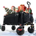 Produktbild: TIMBER RIDGE XXL Bollerwagen Faltbar 200L Breite Reifen Handwagen Klappbar mit Bremsen Seitentasche Getränkehalter Verstellbarer Griff Strandwagen für Alle Gelände Camping Einkaufen 100kg Belastbar