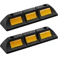 Produktbild: Wiltec - Radstopper 47,5 X 12 X 8 Cm, 2x Einparkhilfe Aus Gummi, Parkplatzbegrenzung Mit Gelben Reflexionsstreifen & Schraubrillen, Parkplatzsperre Für Garage