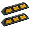 Produktbild: Wiltec Radstopper 47,5 x 12 x 8 cm, 2x Einparkhilfe aus Gummi, Parkplatzbegrenzung mit gelben Reflexionsstreifen & Schraubrillen, Parkplatzsperre für Garage