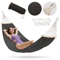 Produktbild: Campela Hängematte 200 x 150 cm – Zwei-Personen Boho-Design – Holzspreizstäbe & Tragetasche – 240 kg Belastbarkeit – Garten, Balkon, Camping