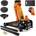 Produktbild: Verda Hydraulischer Wagenheber 3T, 130- 490 mm + 2x Gummi + Montagehandschuhe Rangierwagenheber Autoheber Heber PKW, Profi, Ständer SN3026