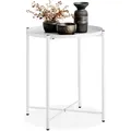 Produktbild: tectake® Tisch rund, Beistelltisch Metall, Kleiner Tisch, Couchtisch Coffee Table für Wohnzimmer, Nachttisch Schlafzimmer, Balkon Möbel, abnehmbare Tischplatte - weiß