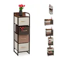 Produktbild: Relaxdays Schubladenschrank, 4 Stoff Fächer, schmal, mit Griffen, Ablage, Nischenschrank HBT 99,5 x 31 x 31,5 cm, braun, F, Mix-Farben