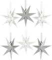 Produktbild: BRUBAKER 6 Papier Sterne Weihnachten - Weihnachtsstern Deko Set - 20 cm Faltsterne Silber Weiß - Großer Baumschmuck Papiersterne - Christbaumschmuck - Weihnachtsbaum und Fenster Dekoration