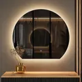 Produktbild: Planetmöbel Aube Spiegel mit Beleuchtung halbrund Bogenspiegel, Spiegel mit LED-Licht, Dekorativer Wandspiegel gerade Unterkante, Dimm-Funktion, 4200k neutralweißes Licht, 80 x 70 cm