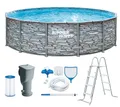 Produktbild: Summer Waves Frame Pool Komplettset | Rund 427x107 cm Steinoptik Grau | Aufstellpool Set | Gartenpool & Schwimmbecken inkl. Filterpumpe