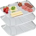 Produktbild: Relaxdays Servierplatte, 3er Set, Edelstahl, Anrichteplatte für kalte Speisen, spülmaschinenfest, Abtropfschale, silber