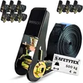Produktbild: Safetytex Spanngurt mit Ratsche 1teilig - Ratschengurt schwarz 500kg - 4m x 25mm - einteilig mit Ratsche - perfekt für die Ladungssicherung (10 Stück 4m)