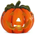 Produktbild: Kürbis-Deco als Keramik Halloween-Laterne LED Set in 18x17 cm - beleuchtete Outdoor- und Innen-Deko - Jack Lantern als Herbst- und Garten-Grusel-Licht