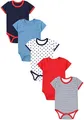 Produktbild: TupTam Baby Body Kurzarm – 5er Set Body Baby aus Baumwolle – Weicher, Atmungsaktiver Kurzarm Body Baby Jungen, Farbe: Streifen Sterne Dunkelblau Rot Jeansblau, Größe: 92