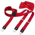 Produktbild: DonDon Hosenträger und Fliege Set für Damen und Herren, Y-Form, 2,5 cm breit, handgefertigt - Elegantes Accessoire für Hochzeit, Party, Smoking, Rot