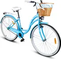 Produktbild: Maltrack Citybike Damenfahrrad Damencityrad mit Korb, 28 Zoll, 1-Gang, Rückleuchten, Gepäckträger, Klingel, Weidenkorb , Bike, Hellblau