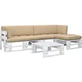 Produktbild: vidaXL 4-Tlg Paletten-Lounge-Set Weiß Imprägniertes Kiefernholz 3066784