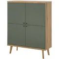 Produktbild: Furn.Design Highboard, Salbeigrün, Eiche, Metall, Nachbildung, Echtholz,Eiche, Holz Optik, Uni, 4 Fächer, Rechteckig, rund, 107x134x40 cm, FSC 100%, Wohnzimmer, Kommoden & Sideboards, Highboards