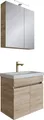 Produktbild: Planetmöbel Badmöbel-Set mit Keramikwaschbecken 63 cm, Spiegelschrank 60 cm Sonoma Eiche mit LED-Leuchte Chrom & Steckdos