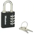 Produktbild: Vierstellige Zahlenschloss Aus Schwarzem Aluminium 40 Mm – Mit Notfallschlüsseln – Master Lock