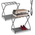 Produktbild: Relaxdays Kofferständer, 2er Set, klappbar, Gepäckständer mit Ablage, HBT: 58x66x38 cm, Kofferablage, Hotel, Stahl, grau