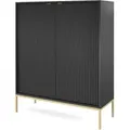 Produktbild: Vellore - Highboard Hochkommode, Schwarz mit geriffelten Fronten und goldenen Metallbeinen, 104 cm - Selsey