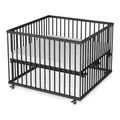 Produktbild: Sämann Laufstall Baby mit Matratze SleepPlus | TÜV geprüft | stufenlos höhenverstellbar | Laufgitter Premium | Babybett aus Holz | Krabbelgitter (schwarz, 100x100 cm)