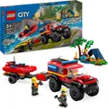 Produktbild: LEGO 60412 City Feuerwehrgeländewagen mit Rettungsboot, Offroad-Auto-Spielzeug für Kinder ab 5 Jahren, Rettungswagen mit Schlauchboot, Anhänger, Zelt und 3 Minifiguren, Geschenk für Jungs und Mädchen
