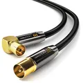 Produktbild: deleyCON 5m 4K TV Antennenkabel - 4K Ultra-HD Full HD HDTV - 1x Gewinkelt - Koaxialkabel - IEC-Stecker (gerade) zu IEC-Buchse (90° Grad) - Metallstecker - Schwarz