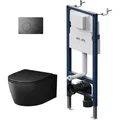 Produktbild: Wand-wc Spülrandlos Set Schwarz Mit Vorwandelement Komplettset Unterputz Spülkasten Flashclean Unterputzspülkasten Schüssel Drückerplatte - Am.pm