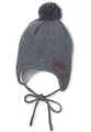 Produktbild: Sterntaler Strickmütze mit Bommel aus Baumwolle - warme Unisex Mütze mit angestrickten Ohrenklappen und praktischen Bindebändern - angenehm gefüttert mit Baumwollfleece - Mittelgrau, Größe 41