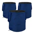Produktbild: Relaxdays Laubsack, selbstaufstellend, 3er Set, 85 L, Pop Up Gartensack, mit 3 Griffen, UV-beständig, wasserdicht, blau