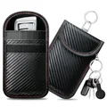 Produktbild: caslord Keyless Go Schutz Autoschlüssel, 2 Stück Klein Faraday Taschen Kohlefaser Leder, Keyless Go Schutzhülle RFID Blocker Schlüsseletui- Rot+Rot