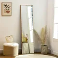 Produktbild: HOMCOM Standspiegel, Ganzkörperspiegel mit Holzmaserung, Ankleidespiegel, Schminkspiegel für Schlafzimmer, Wohnzimmer und Eingangsbereich, Silber+Hellbraun, 40 x 150 cm