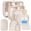 Produktbild: 8er Set Kofferorganizer beige mit Kosmetiktasche und Packtaschen (Set, 8-tlg., 8x Packtaschen), Faltbar / Verstaubar / Wasserabweisend - Beige