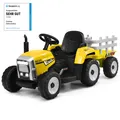 Produktbild: COSTWAY 12V 3-Gang Traktor mit abnehmbarem Anhänger und 2,4G Fernbedienung, Kinder Aufsitztraktor mit LED Lichtern, Musik, Hupe & USB Funktionen, geeignet für Kinder ab 3 Jahren (Gelb)