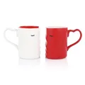 Produktbild: FunX Küssende Tassen 2er Set - Kaffeetassen Geschenk für Männer und Frauen zur Hochzeit, Geburtstag oder Valentinstag - Tassen Set in Geschenkbox Rot/Weiß