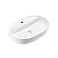 Produktbild: Omeble Waschbecken Oval Keramik - 60 x 40 x 13 cm - Aufsatzwaschbecken weiß für das Badezimmer und Gäste-WC - Waschschale - Aufsatzbecken - Handwaschbecken -Design