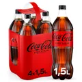 Produktbild: Coca-Cola Zero Sugar - koffeinhaltiges Erfrischungsgetränk mit originalem Coca-Cola-Geschmack - null Zucker und ohne Kalorien - erfrischender Softdrink in Einweg Flaschen 4 x 1500 ml