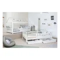 Produktbild: TiCAA 2 in 1 Hausbett Bodenbett wandelbar mit abnehmbaren Dach Duo 90x200, 100x200 cm, 120x200 cm, 140x200 Weiß für Jungen & Mädchen mit Schubladen, Rausfallschutz & Rolllattenrost – aus Kiefer Massivholz